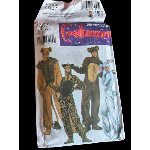 Simplicity Other - Simplicity Costume 4457 Adult Halloween Animal Bear Bunny Lion Cat S,M,L Unisex